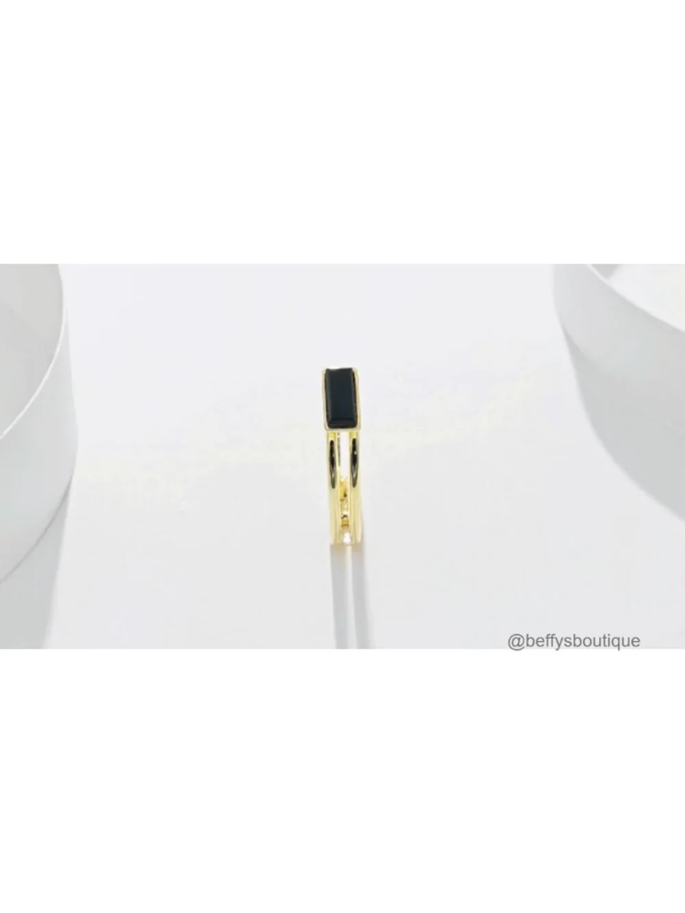 14K Gold Plated Black Onyx Baguette Stacking Ring Women Band